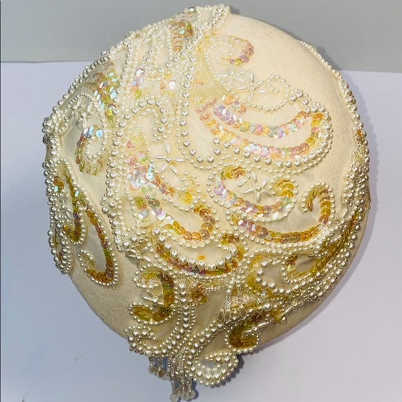 Vintage Bollman Hat Club Pearl And Sequin Applique Pillbox Millinery Hat - Picture 3 of 11